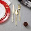 Set di posate in plastica vintage goffrate dorate da 90 pezzi, coltello, forchetta, cucchiaio a doppio uso, posate usa e getta per feste
