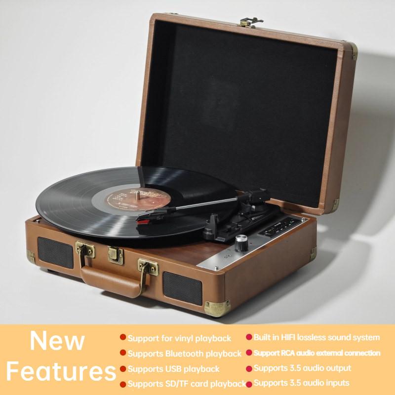 All-in-one Bluetooth Speaker Antique Stereo Household Phonograph Vintage Vinyl Leather Surface Record Player New 350x260x120mm
