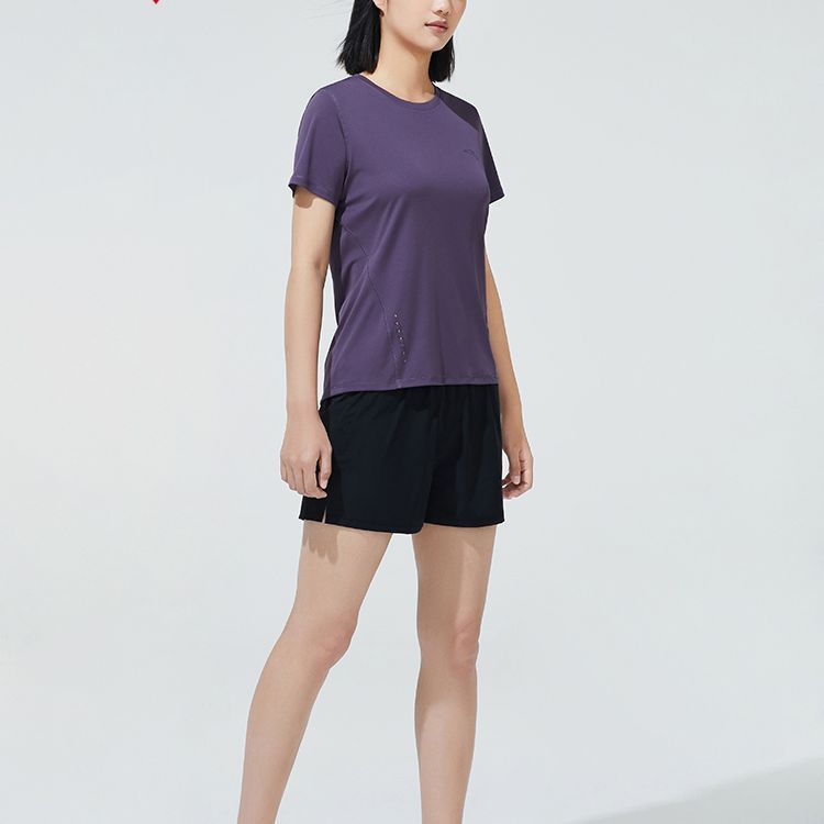Anta Running Series Solid Color Breathable Moisture-Wicking Slim Fit Short Sleeve T-Shirt And Straight Leg Shorts Set Women Sets 962325201-5