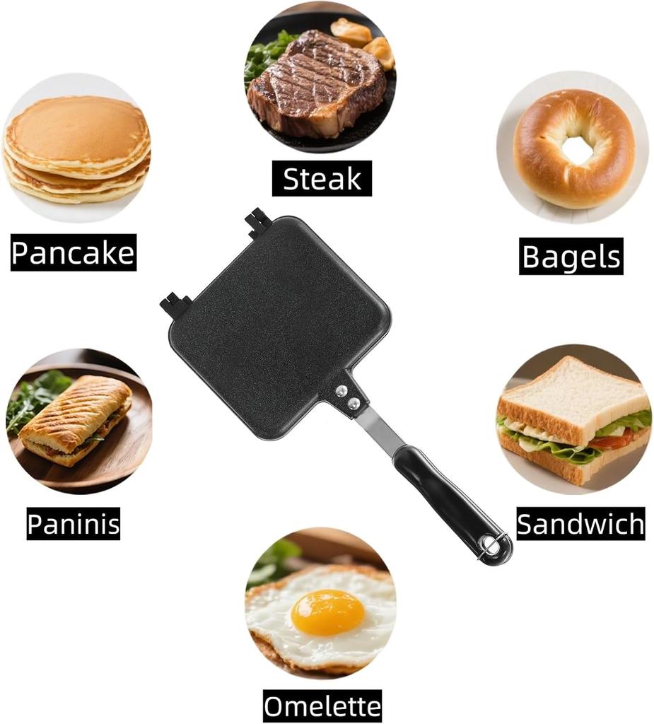 Sandwich Maker, Grilled Sandwich Toaster for Small Bread Pancake, Double Sided Non-Stick Frying Pan,