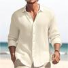 Camisa de Manga Larga de Color Sólido para Hombre de Primavera Otoño Camisa Informal con Cuello Calado Top de Calidad