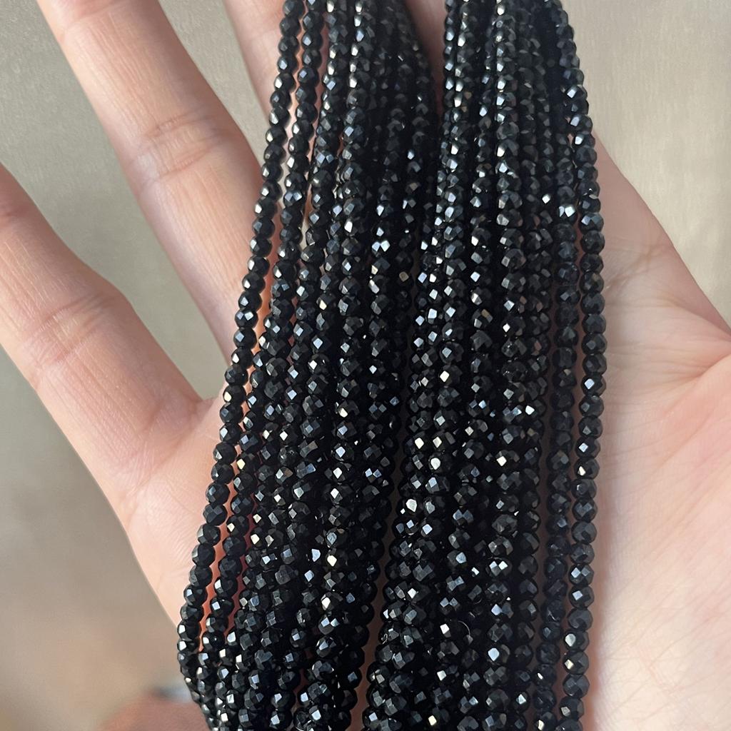 5String, Natural Stone Spinel Beads, Boho Black Loose Spacer Beads, 2mm, 3mm for DIY Necklace, Bracelet, Anklet Accessories Crafts, Beading 38cm