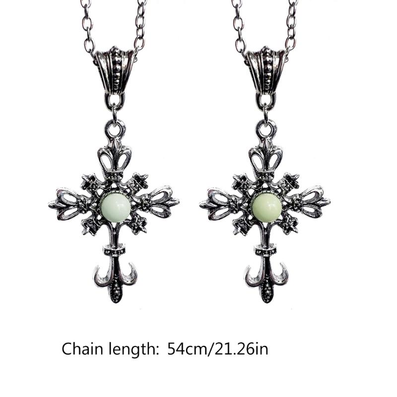 Cross Pendant Necklace Punk Choker Luminous Stone Necklace Hip Hop Clavicle Chain Necklace Gothic Jewelry for Egirl Eboy