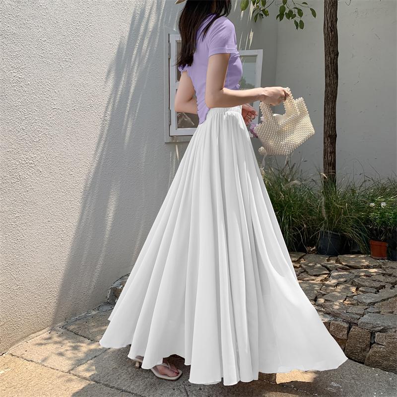Damen Chiffon A-Linien Maxirock Hoher Bund Fließender Saum mit Eleganter Drapierung & Weiter Silhouette