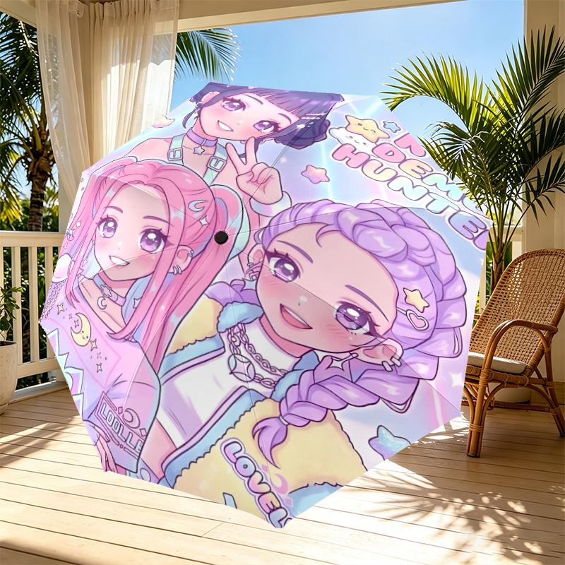 Parapluie Automatique Ouverture Fermeture Impression Chasseurs de Démons KPop, Parapluie Pliable Portable, pour l'Extérieur, les Trajets, le Camping, Cadeau d'Anniversaire Idéal