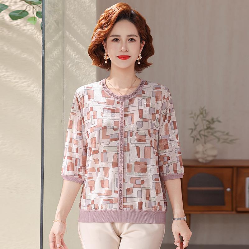 

Spring/Summer Round Neck T-Shirt 2026 for Middle-Aged & Elderly Women - Lightweight Grandma s Summer Top 125 (Recommended for 140-160 lbs) помаранчевий