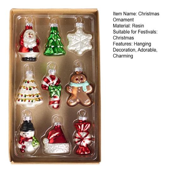 9 Pcs Christmas Ornaments Mini Resin Bear Tree Snowman Santa Xmas Tree Hanging Decoration for Winter Home Party Decor