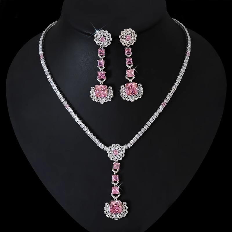 Luxury Premium Bridal Banquet Necklace Earrings Ring Set Super Shiny Zircon Earrings Pendant Temperament Earrings