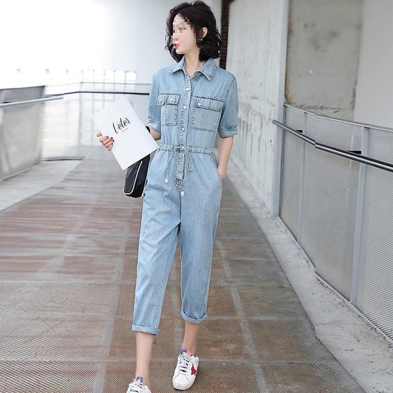 Korean Style Women's Denim Overalls - Slimming European Jumpsuit for Summer