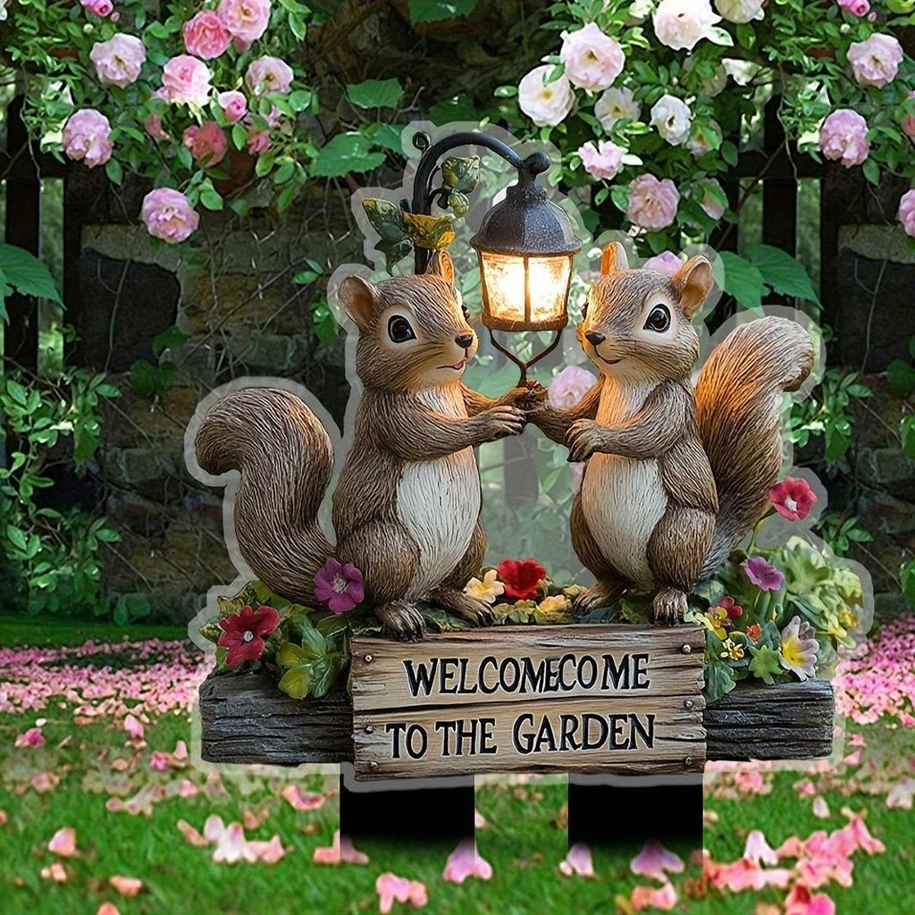 2D Flat Acrylic Squirrels Garden Stake Waterproof Ornament Outdoor Plaque Stake for Lawn Garden Accessory