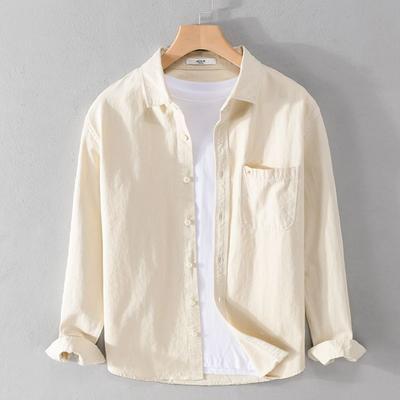 2025 New Spring and Autumn Simple Solid Color Lapel Men's Shirt Korean Casual Men's Long-sleeved Inch Jacket Men