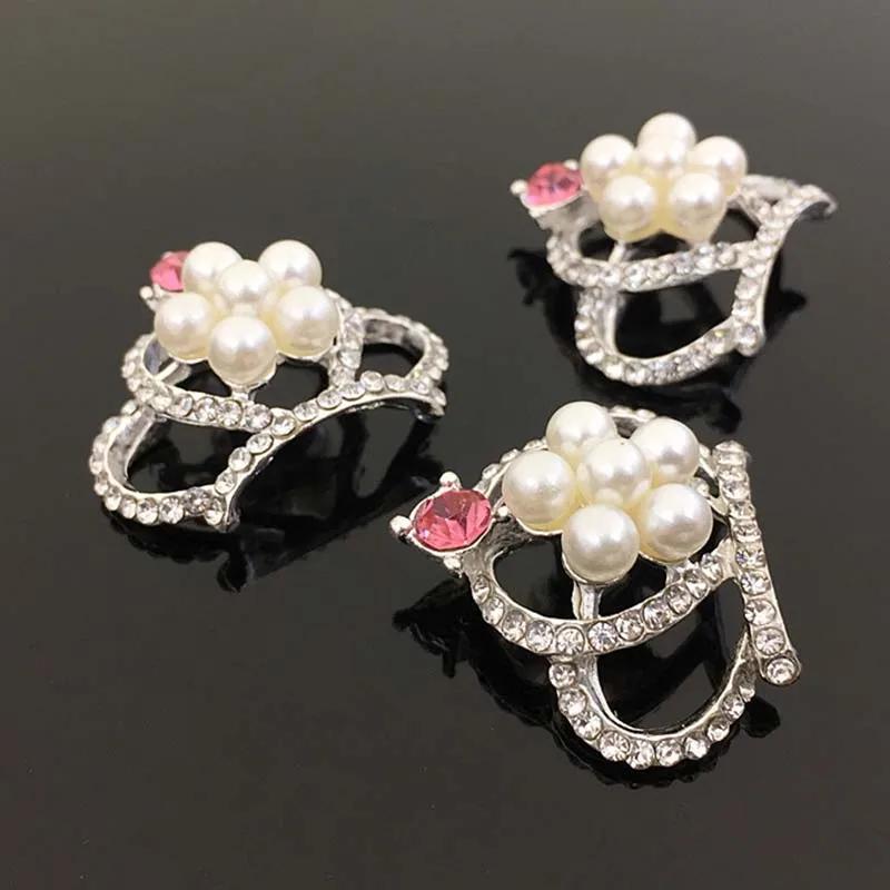 Engood 50Pcs Pearl Rhinestone Crown Buttons Sewing Trim & Embellishments Craft Buckle for DIY Children's Hair Wedding Decoration