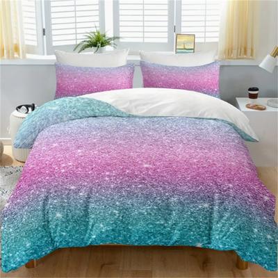3-teiliges lebhaftes türkisblaues und rosa pastellfarbenes Glitzer-Bettwäscheset - Bettbezugsets mit glänzendem Effekt, trendige Tagesdecken