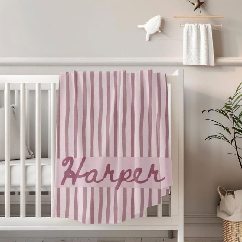 1PC Striped Blanket Custom Name Personalized Flannel Baby Blanket For Sofa Soft Birthday Gift Customized Blankets For Boys Girls