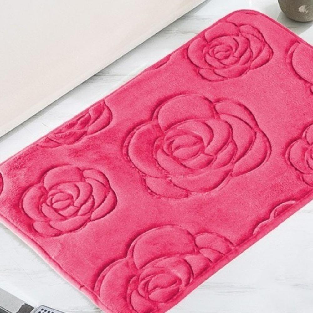 Machine Washable Rose Pattern Floor Mat Square Non-Slip Mat Coral Velvet Carpet  Bathroom