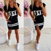 Frauen Mode Brief Muster Hoodie Casual Kurzarm Kordelzug Zipper Hoody Bodycon Kurzes Kleid