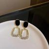 Square Rhinestone Black Earrings 2023 New Trend High-end Temperament Women's Earrings