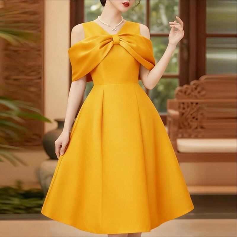 ZANZEA Rochie Elegantă Casual pentru Femei cu Gât în V, Umeri Goali și Mâneci Scurte