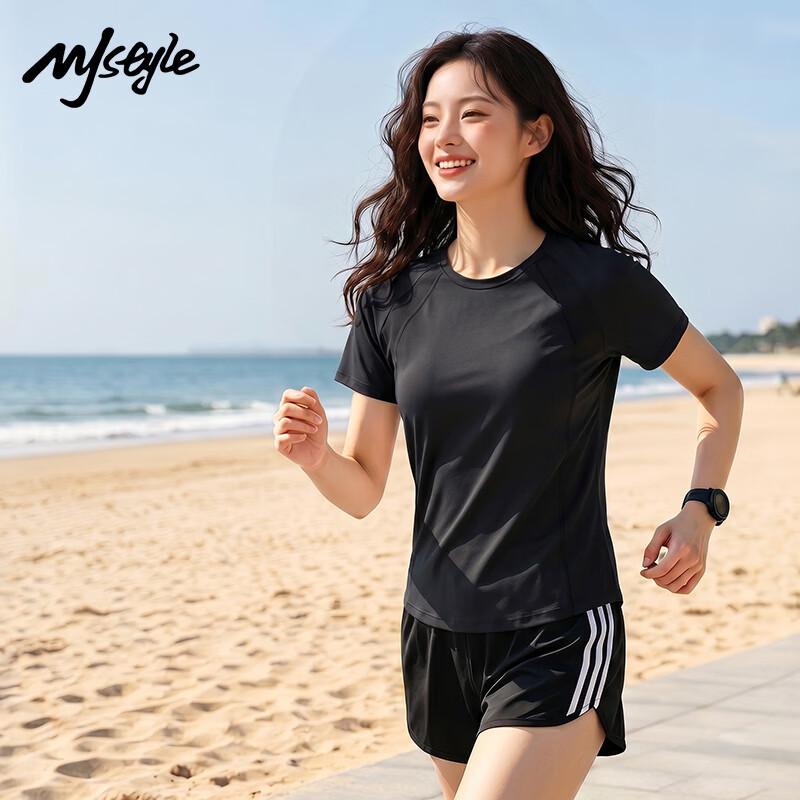 MJ STYLE Women s UPF50+ Cooling Quick-Dry Running T-Shirt L чёрный