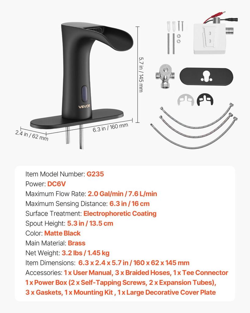 Touchless Bathroom Sink Faucet, Automatic Motion Sensor Waterfall Restroom Toilet Faucet with Hole Cover Plate, Modern Electronic Sensor Hot/Cold