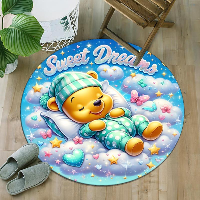 1pc Pooh Bear Carpet, Round Rug, Comfortable, Suitable for Entryways, Living Rooms, Office, And Bedrooms, Christmas Decoration