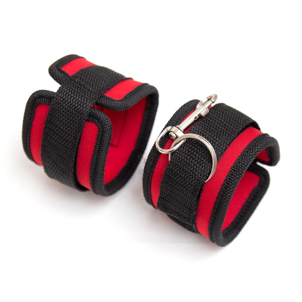 Couple's Bed Restraint Set: Adult Hand & Foot Cuffs with Combination Straps