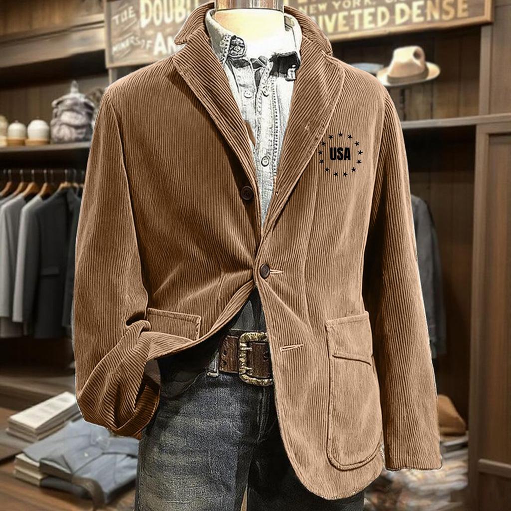 Men's Solid Color Corduroy Warm Pocket Suit Jacket Cardigan Men's Casual Suit