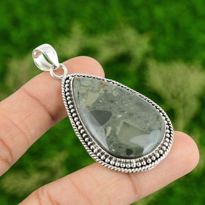 Natural Polychrome Jasper Anniversary Sister Bezel Boho Pendant Sterling Silver