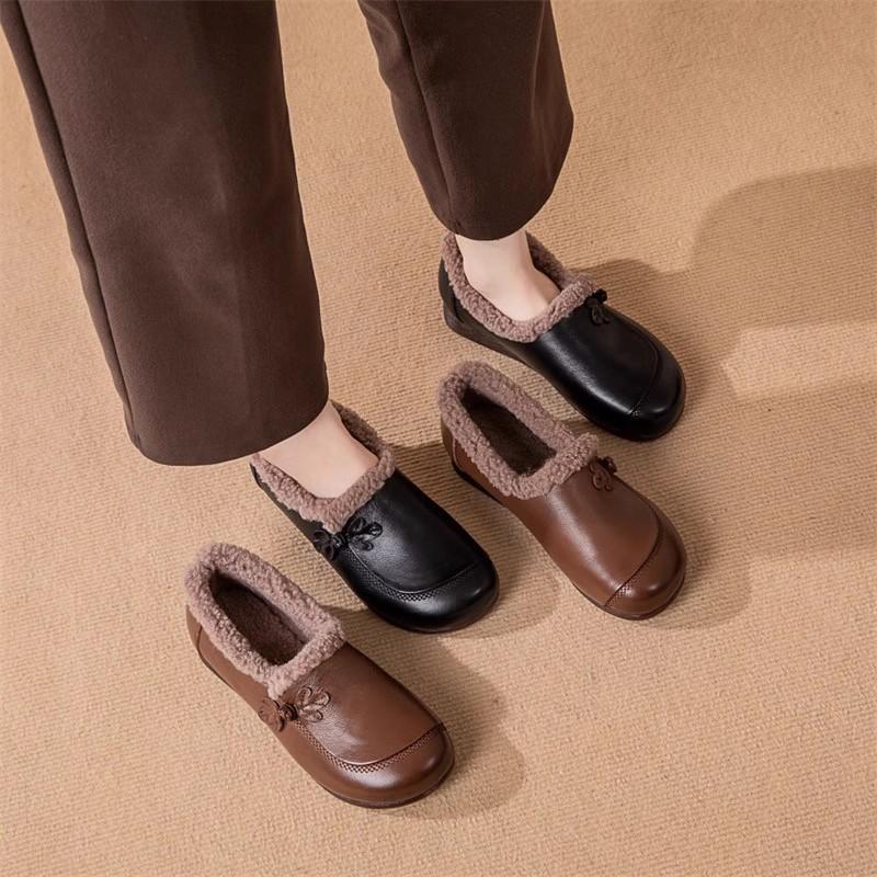 Fashion GKTINOO 2025 Shoes Women Winter Warm Wool Genuine Leather Flat Shoes Casual Loafers Slip On Women's Flats Shoes Moccasins Lady