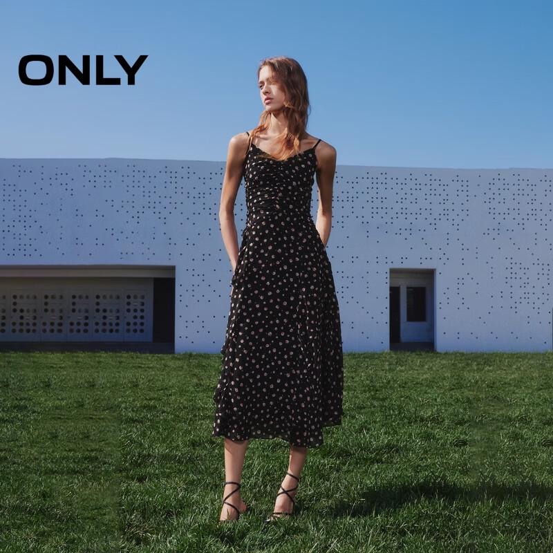 Only Women's 2024 Spring Ruched Floral Midi Strap Dress