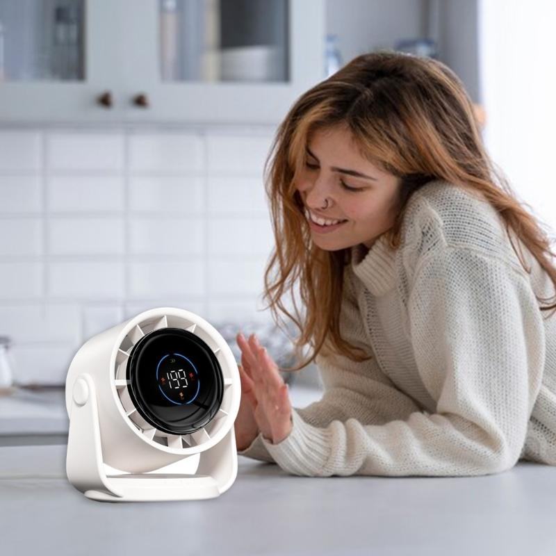 Quiet Powerful Fan Digital Display Fan 4000mAh Battery Fan ABS Texture Suitable for Bedroom Office and School Use