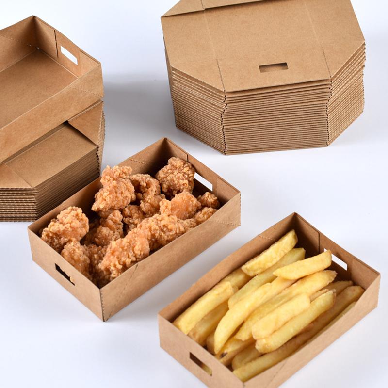 WTEMPO 50 STÜCKE 12,5*7,5*3,3 CM Popcorn-Hähnchen/Pommes Friteskraftpapierboxen, faltbare Einweg-Mahlzeitenboxen, frittierte Tablettboxen, Lebensmittelboxen zum Mitnehmen