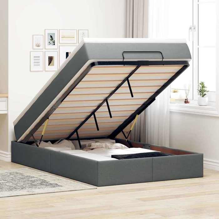 VidaXL Cadre de lit ottoman avec matelas gris foncé 120x200cm tissu, cadre de lit, cadre de lit rembourré, cadre de lit 3311100