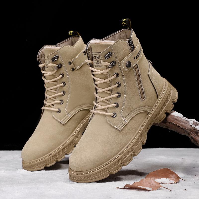 

Зима 2025 новые ботинки Мартин мужские корейская версия тренд бархатные утолщенные термохлопковые ботинки с высоким берцем в британском стиле рабочие ботинки 44