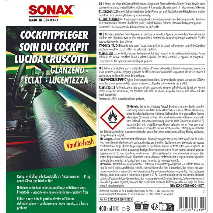 Cockpit Care - SONAX - 400 Ml - Cleans and Maintains Plastics - Shine - Lemon Scent - Antistatic Effect