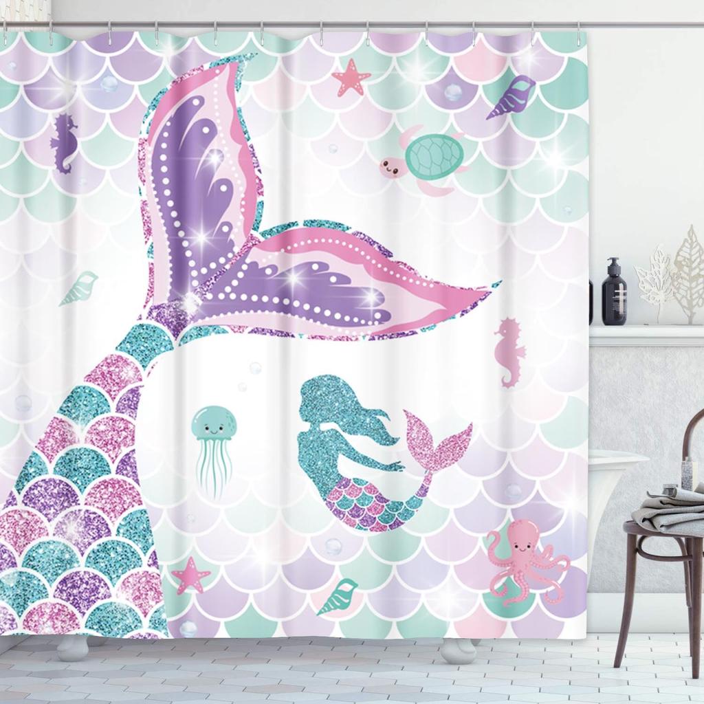Nautical Mermaid Shower Curtain Ocean Sexy Women Fantasy Sea Mysterious Seascape Bathroom Curtain Polyester Fabric With Hooks