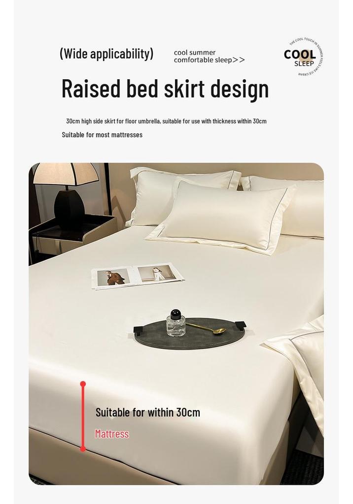 Washed Silk Summer Fitted Sheet Set - Ice Silk Mattress Protector, Cover, and Bedspread (3-Piece)