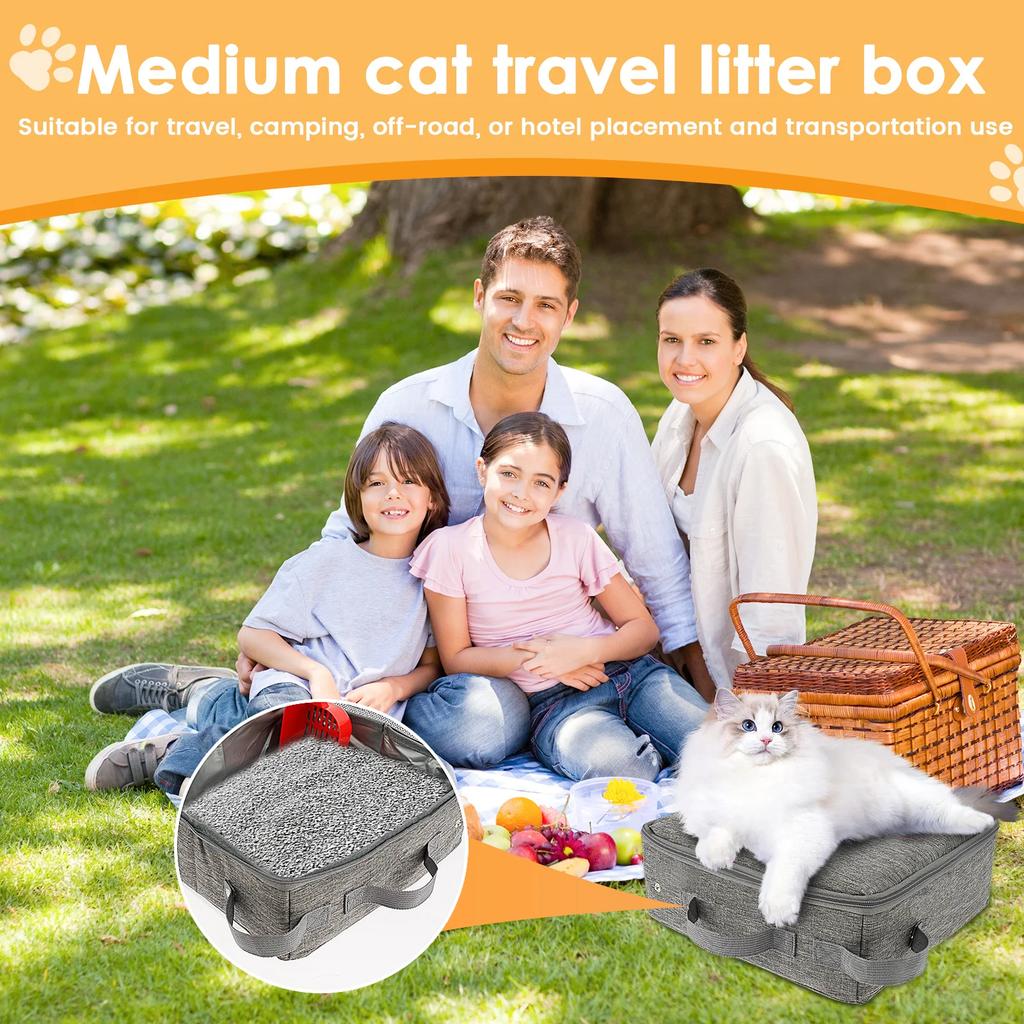 Portable Cat Litter Box Foldable Cat Travel Litter Box with Litter Scoop Square/Rectangle Waterproof Leakproof Pet Toilet Tray