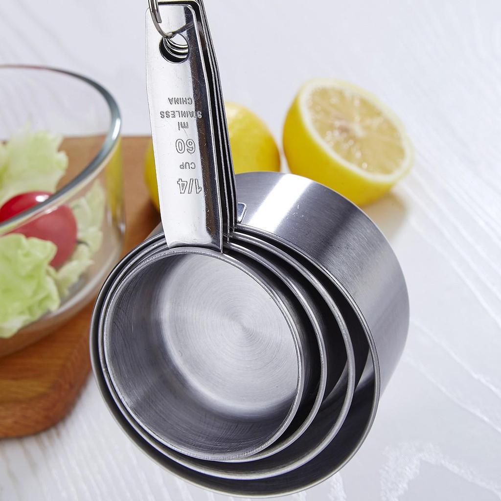 Stainless Steel Measuring Cup & Spoon Set for Baking, with Scale.