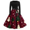 Női Divat Kerek Alkalmi Karcsúsított Karácsonyi Mintás Nagy Lengésű Hosszú Ujjú Ruha