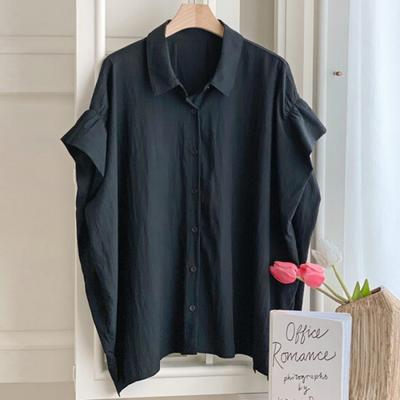 Shop   Women Collar Neck Oversized Short Sleeve Blouse Black Dgb Wbl 4562