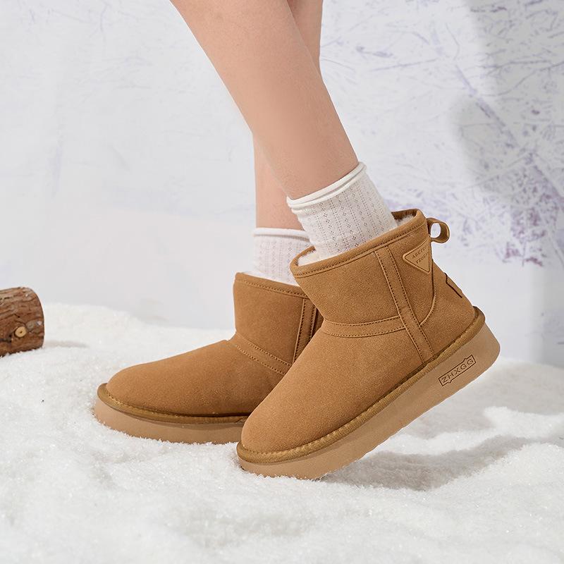 Women's Large Size Soft Sole Heightening Winter Warm One Foot Stirrup Fur One Anti-slip Snow Boots Plush Lined Ankle Boots Outdoor Sports Cotton Boots