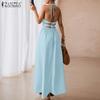 ZANZEA Women Casual Lace Up V-Neck Straps Backless Slip Dress