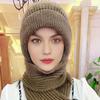Womens Warm Knit Hat Scarf One Piece Woolen Thermal Hat with Ear Protection Windproof Winter Outdoor Accessories Christmas Gift