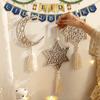with Tassels Moon Star Hollow Mesh Wall Decor Wooden Handicraft Pendant  Ramadan Celebration