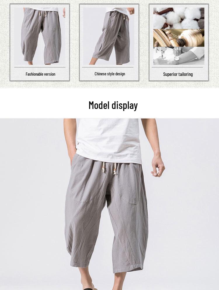 Men's Summer Loose Fit Linen Capri Pants - Solid Color, Plus Size, Chinese Style Casual Trousers