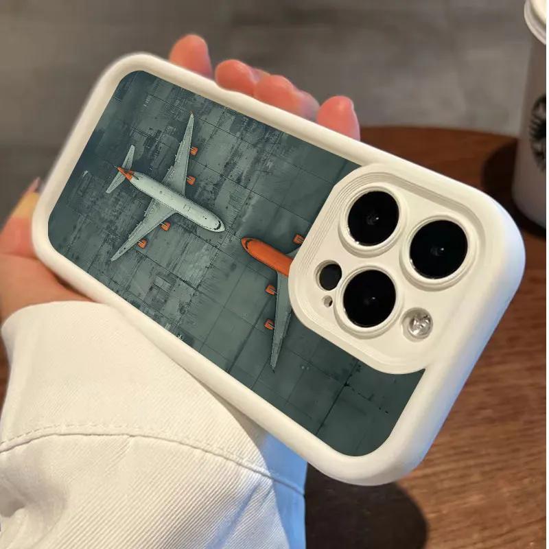 Premium Airplane Pattern Phone Case For IPhone 16 15 14 11 13 12 Pro Max 7 8 Plus X XR XS SE Soft Leather Shockproof Back Cover
