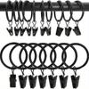 12/36/40 Stück Vorhangring mit Clip, Vorhangclip mit Ring, Aufhänger Vorhangring 33 mm/1,26 Zoll Bohrung, montierte Gardinenstange Vintage Schwarz