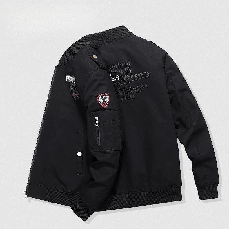 Herren-Fluganzug, lässige Baumwolljacke, gewaschener Stehkragen, bestickte Jacke im Herrenstil
