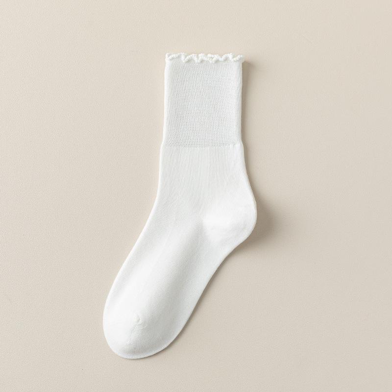 Spring and Autumn Women's Socks, Candy Color, Black Fungus Edge, Middle Tube, Stack Socks, Boneless Long Tube Postpartum Socks for Pregnant Women